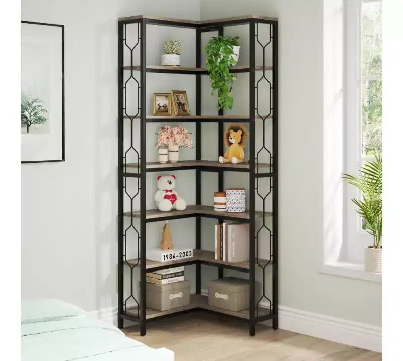 Tribesigns 7-Tier L-Shaped Bookshelf, Wood Corner Etagere Bookcase, Freestanding Display Shelving Unit