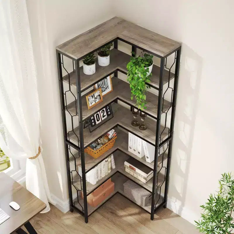 Tribesigns 7-Tier L-Shaped Bookshelf, Wood Corner Etagere Bookcase, Freestanding Display Shelving Unit